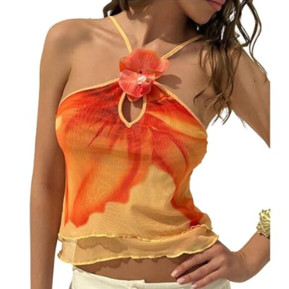 SHEIN Peach and Orange Halter Top - Picture 1 of 4